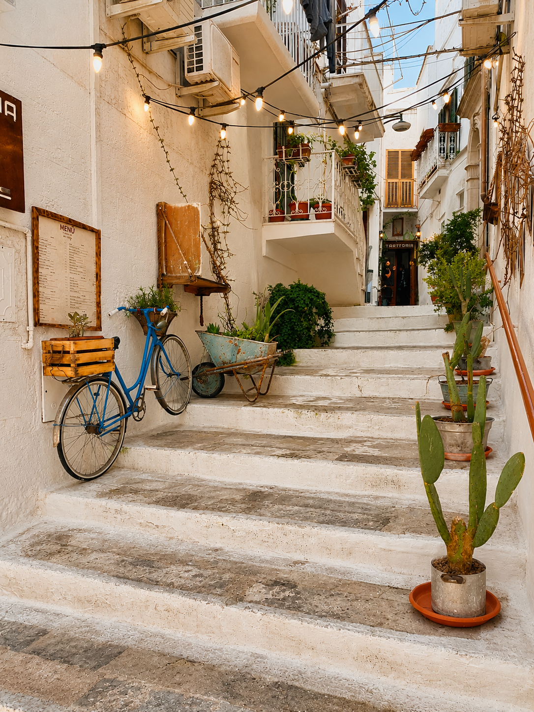 Wit straatje met trappen in Ostuni